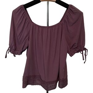 Hippie Rose Short Sleeve Mauve Blouse‎ w/ Tie Feminine, Bohemian